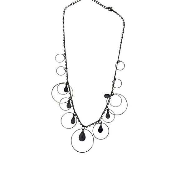 Silver Hoop & Teardrop Pendant Necklace With Adjustable Chain - Picture 6 of 7